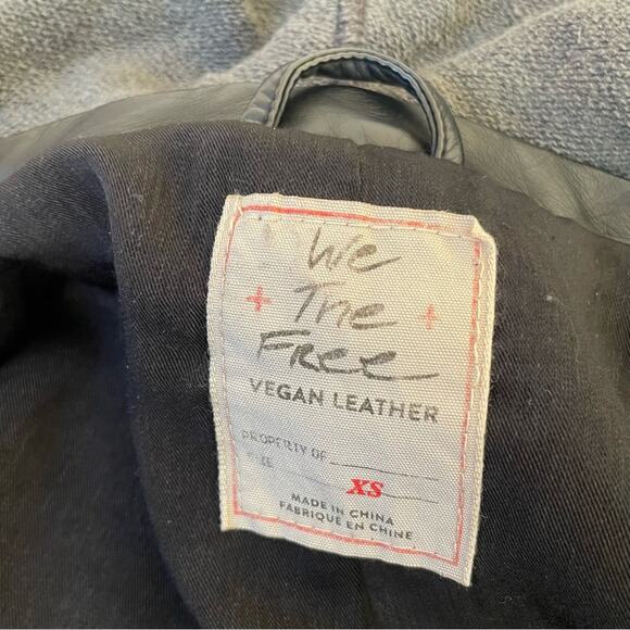 We The Free Dawn Black Vegan Leather Moto Jacket Double Breasted with Hood XS - Picture 8 of 16